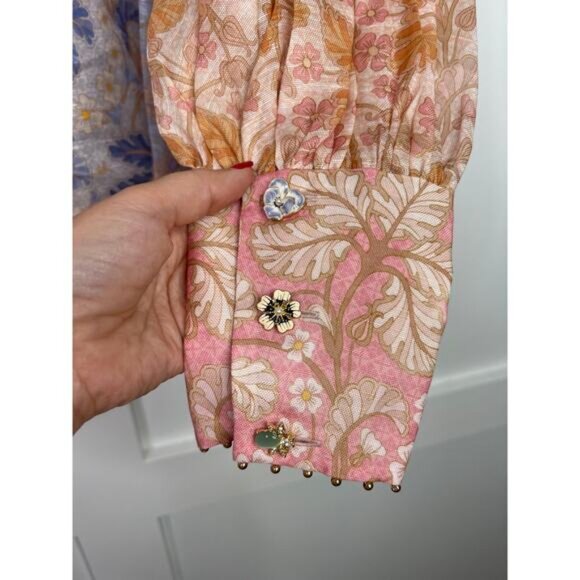 NWT Zimmerman Kaleidoscope Spliced Blouse Multicolor Spliced Floral Size: 10 - Picture 9 of 11